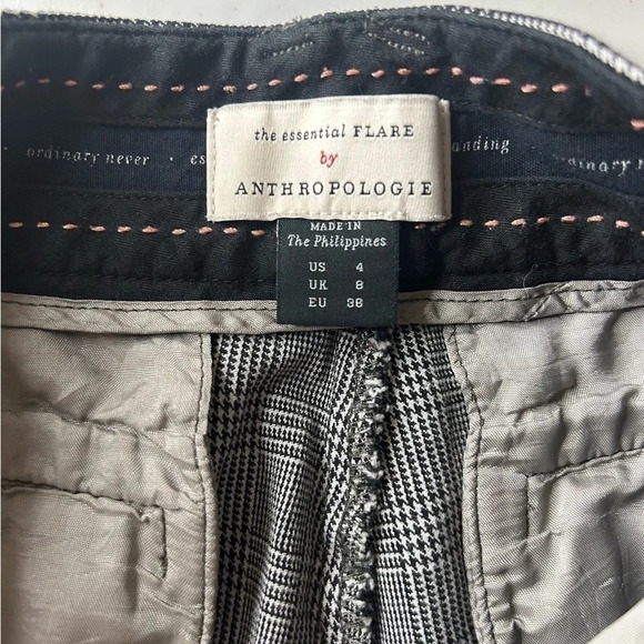 Anthropologie Pants Womens Black White Plaid Houndstooth Flare Crop 4 - Picture 3 of 4